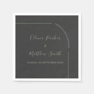 Serviette En Papier Mariage Élégant Minimaliste au Charbon de Bois et