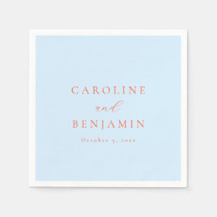 Serviette En Papier Mariage Élégant Minimaliste Calligraphie Bleu Oran
