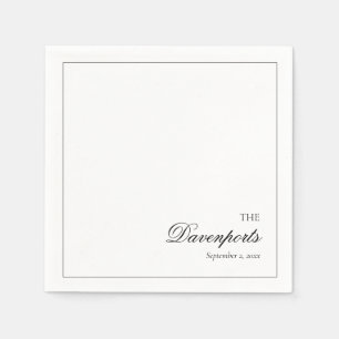 Serviette En Papier Mariage Élégant Minimaliste en Noir et Blanc Fine 