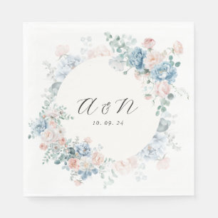 Serviette En Papier Mariage élégant moderne à monogramme floral aquare