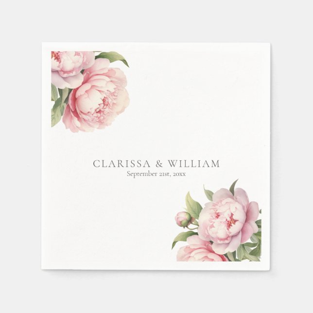 Serviette En Papier Mariage Élégant Moderne Fleurs Blush Blanc (Devant)