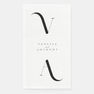 Serviette En Papier Mariage Élégant Moderne Minimaliste Noir et Blanc