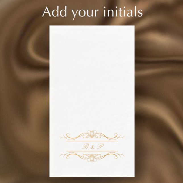 Serviette En Papier Mariage élégant moderne orné de monogramme en écri (Add your initials for an elegant golden couple’s monogrammed napkin. Classy paper dinner napkins.)