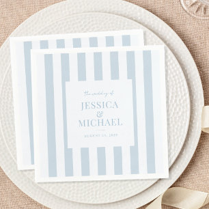 Serviette En Papier Mariage élégant moderne rayé bleu poussiéreux