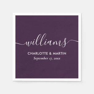 Serviette En Papier Mariage élégant moderne violet écriture