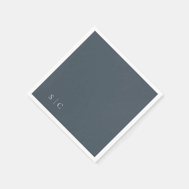 Serviette En Papier Mariage élégant Monogrammé bleu muet (Coin)