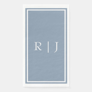 Serviette En Papier Mariage élégant monogramme bleu poussiéreux person