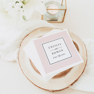 Serviette En Papier Mariage Élégant Monogramme Cadre Rose Pâle