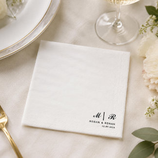 Serviette En Papier Mariage Élégant Monogramme Noir