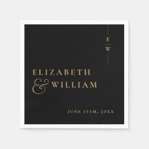 Serviette En Papier Mariage Élégant Monogramme Noir Et Or