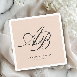 Serviette En Papier Mariage Élégant Monogramme Rose-Pêche