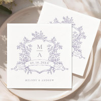 Mariage Élégant Monogrammes Crête Florale Lavande