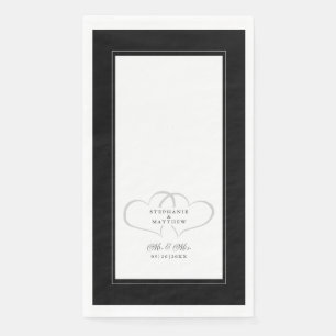 Serviette En Papier Mariage élégant Mr & Mrs Black White Coeurs Chic