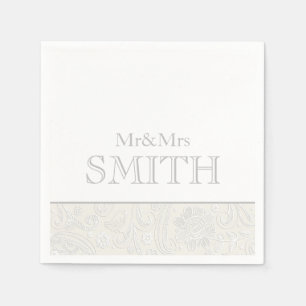 Serviette En Papier Mariage élégant Mr & Mrs NAME gris blanc