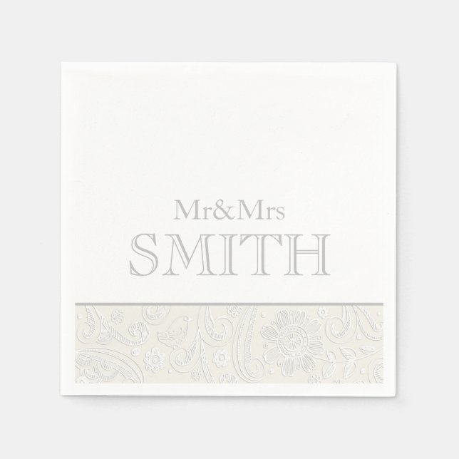 Serviette En Papier Mariage élégant Mr & Mrs NAME gris blanc (Devant)