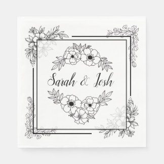 Serviette En Papier Mariage Élégant Noir et Blanc