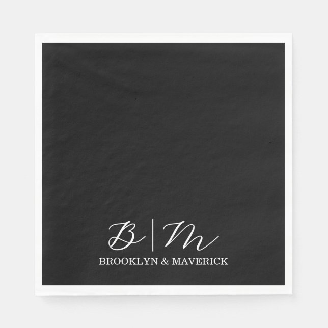Serviette En Papier Mariage Élégant Noir Et Blanc (Devant)
