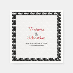 Serviette En Papier Mariage élégant noir et blanc baroque gothique