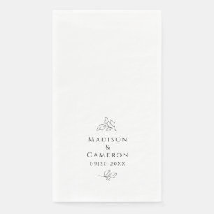 Serviette En Papier Mariage élégant noir et blanc Feuilles Noms et Dat