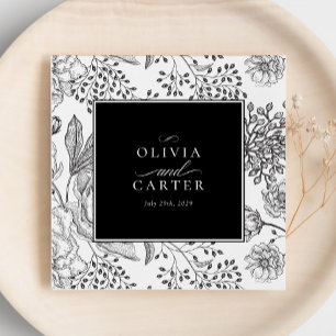 Serviette En Papier Mariage Élégant Noir Floral