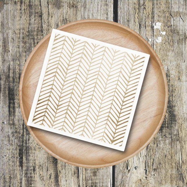 Serviette En Papier Mariage Élégant Or & Blanc Chevron (Créateur téléchargé)