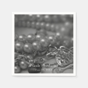 Serviette En Papier Mariage Élégant Perles Noires & Blanches de Style