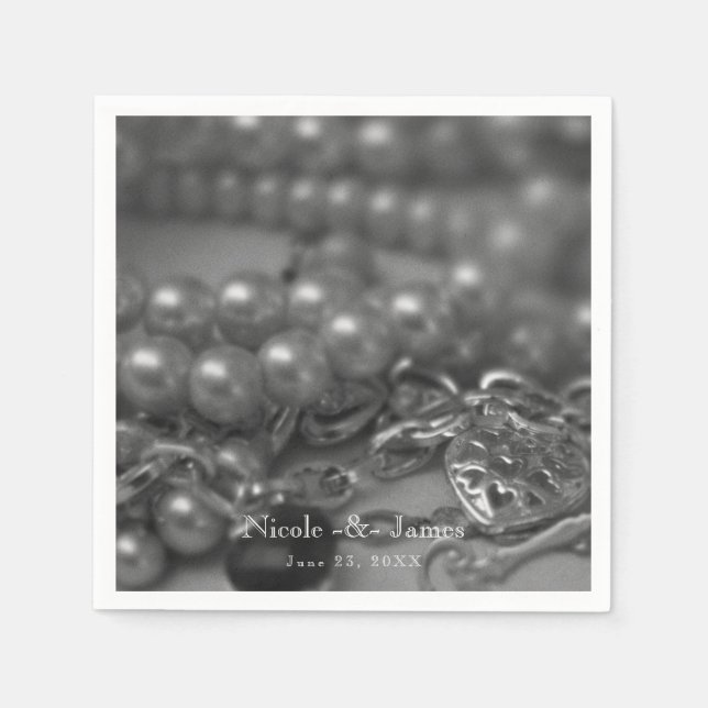 Serviette En Papier Mariage Élégant Perles Noires & Blanches de Style  (Devant)