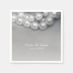 Serviette En Papier Mariage Élégant Perles Noires & Blanches Vintage C