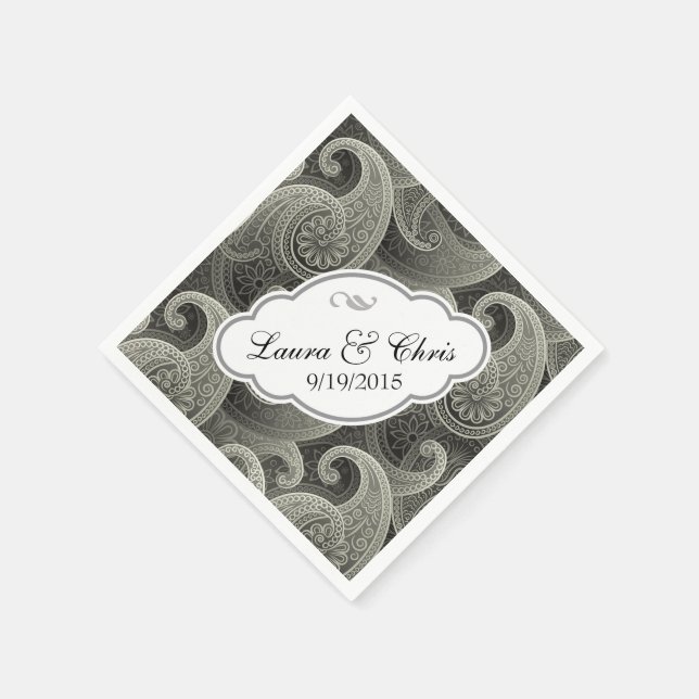 Serviette En Papier Mariage élégant Platinum Paisley Personnalisé (Coin)
