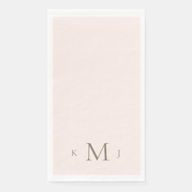 Serviette En Papier Mariage Élégant Rose & Monogramme Or (Devant)