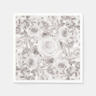 Serviette En Papier Mariage Élégant Roses Rustiques Blancs d'Hiver