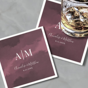 Serviette En Papier Mariage Élégant Rouge Bourgogne