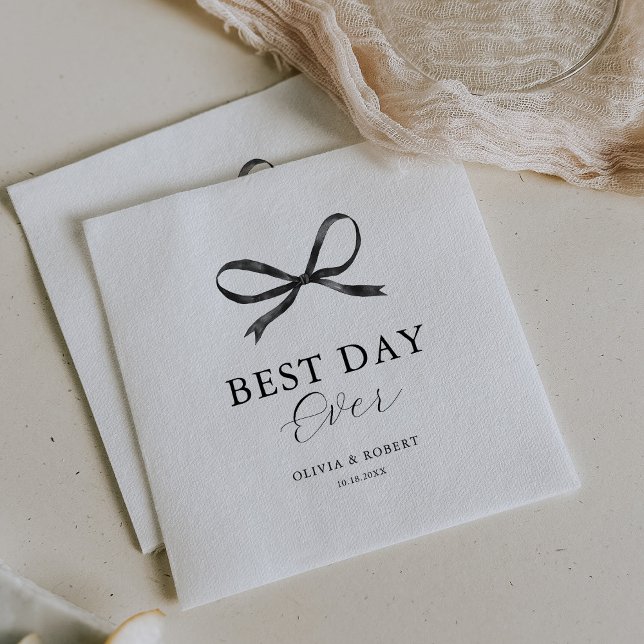Serviette En Papier Mariage Élégant Ruban Noir (Créateur téléchargé)
