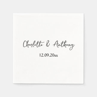 Serviette En Papier Mariage Élégant Script Creative Black White