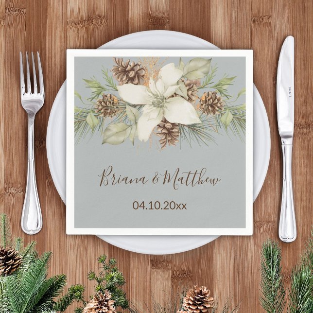 Serviette En Papier Mariage élégant script gris d'hiver (Créateur téléchargé)