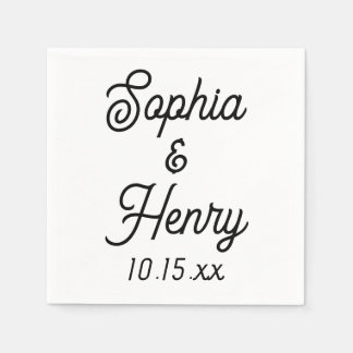 Serviette En Papier Mariage Élégant Script Typographie moderne Noir