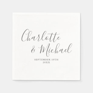 Serviette En Papier Mariage Élégant Signature Gris Et Blanc