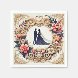Serviette En Papier Mariage Élégant Silhouette Encadrée