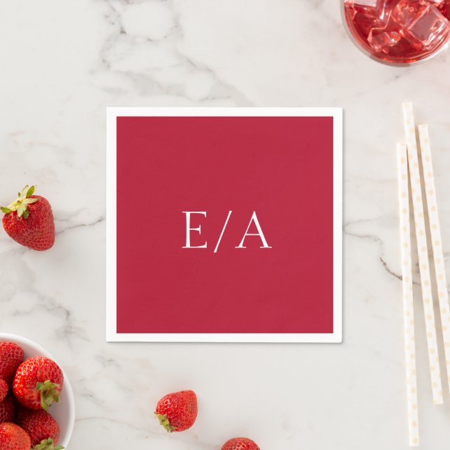 Serviette En Papier Mariage Élégant Simple Monogramme Rouge Minimal (En situation)