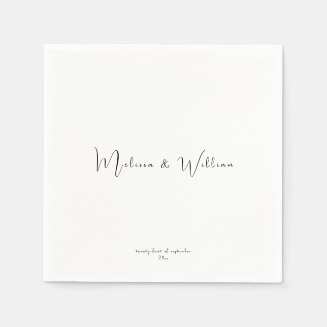 Serviette En Papier Mariage Élégant Simple Noir & Blanc (Devant)