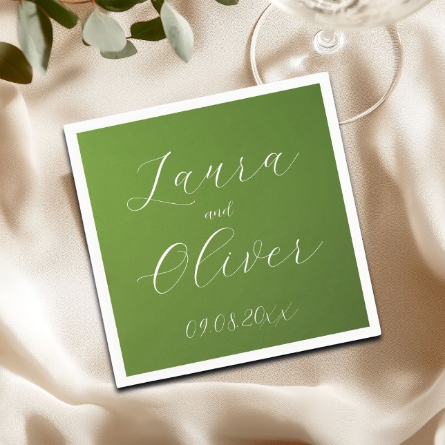 Serviette En Papier Mariage Élégant Vert Mousse (Créateur téléchargé)