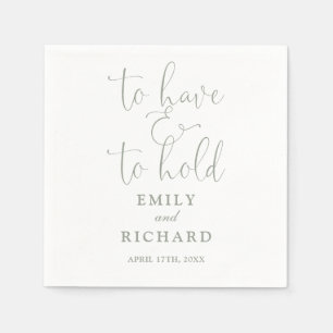 Serviette En Papier Mariage élégant vert sauge avec texte personnalisé