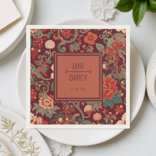 Serviette En Papier Mariage élégant victorien en burgundy à motifs chi