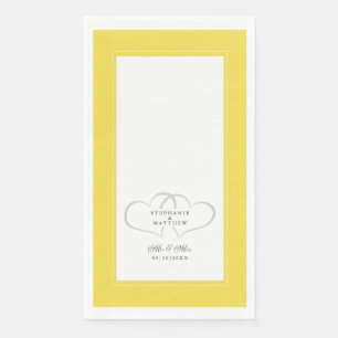 Serviette En Papier Mariage Élégants Cœurs M. et Mme Jaune Gris Blanc
