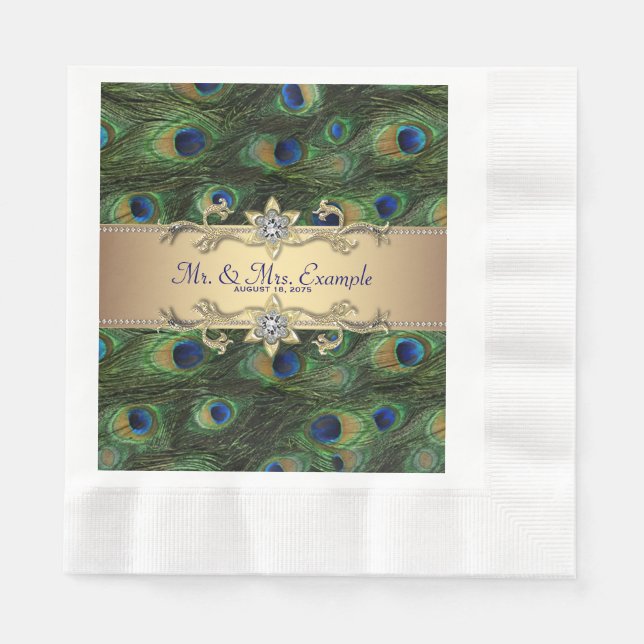 Serviette En Papier Mariage Emerald Green Gold Peacock (Devant)