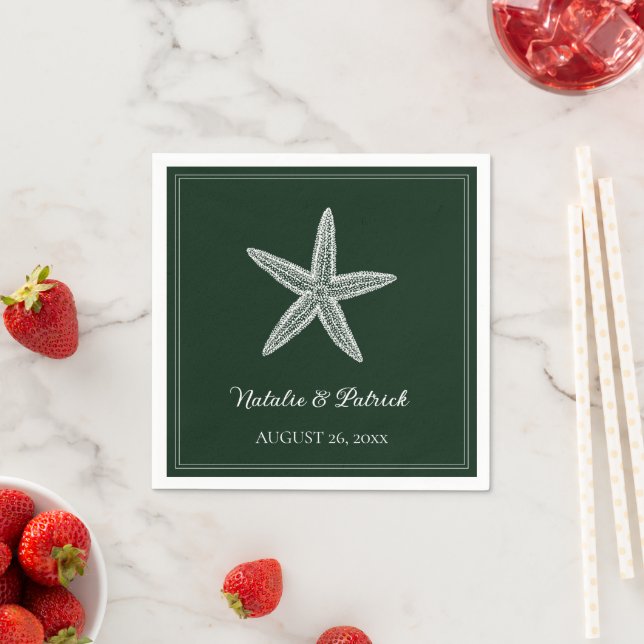 Serviette En Papier Mariage Emerald Green Starfish (En situation)