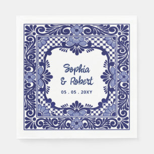 Serviette En Papier Mariage en bleu Talavera mexicain