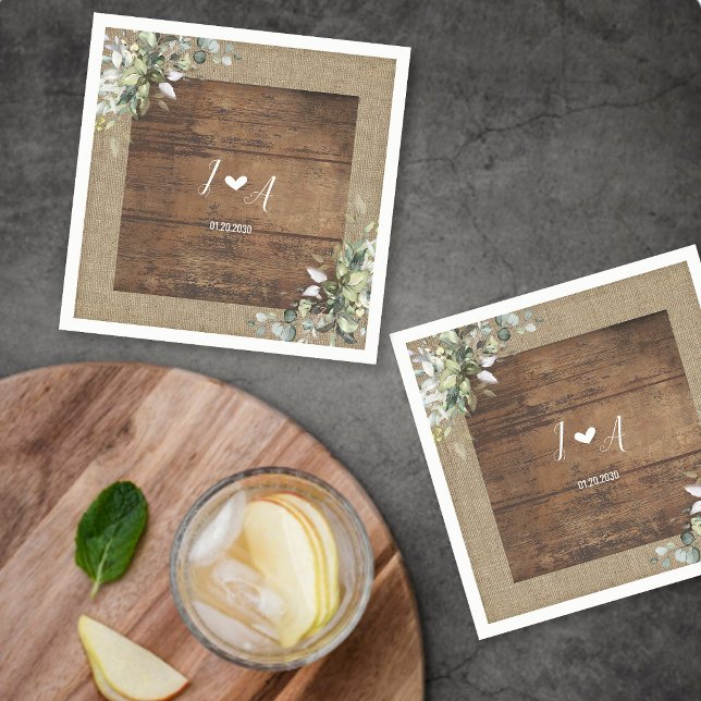 Serviette En Papier Mariage en Bois Rustique et Burlap (Créateur téléchargé)
