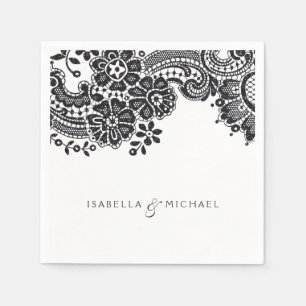 Serviette En Papier Mariage en dentelle vintage noir et blanc