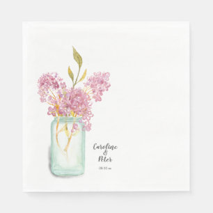 Serviette En Papier Mariage en fleur rose Lilac Mason Jar